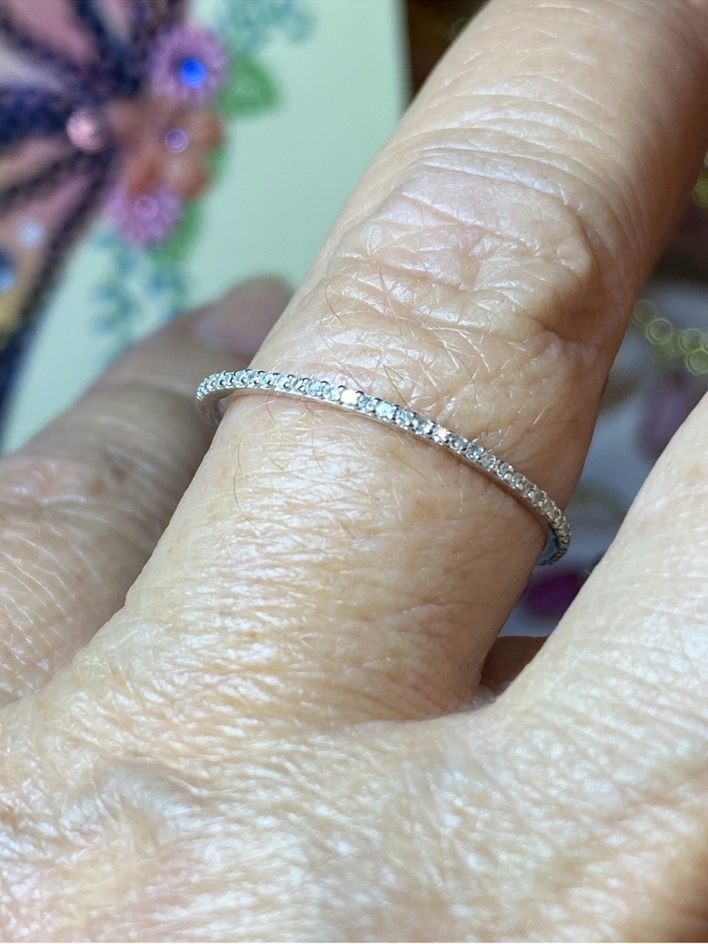 Micro Paved Diamond 14K White Gold Thin Band Ring